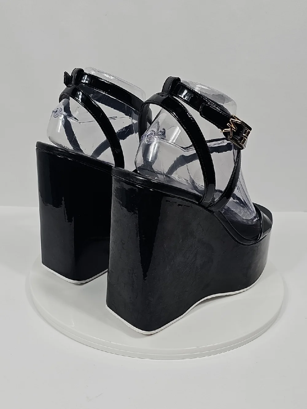 NIB Michael Michael Kors Paolo Faux Patent Leather Platform Wedge Heel Black 10